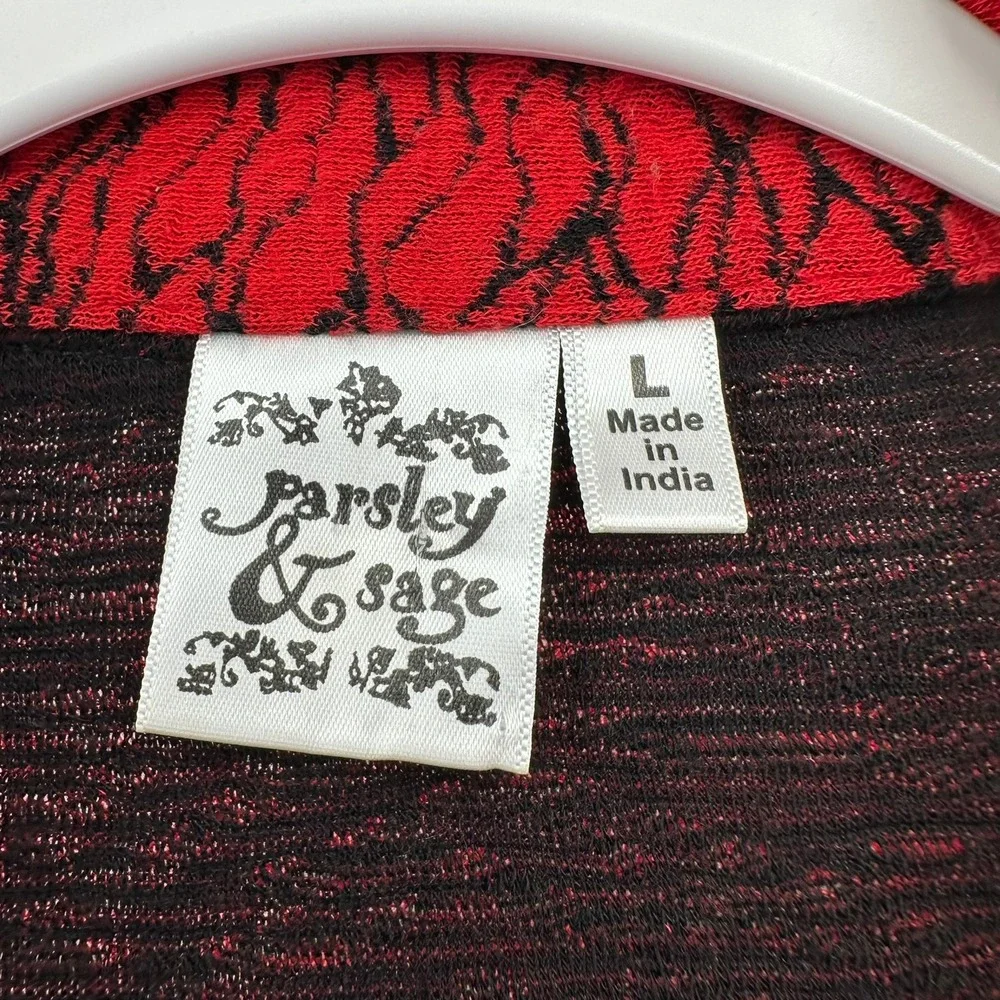 Parsley‎ & Sage Womens Artsy Top Size L Eclectic Indie Bold Lagenlook Red Black